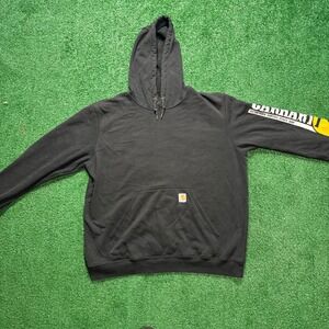 Carhartt Mens XL Black Sleeve Logo Hoodie Sweatshirt Pullover Original Fit